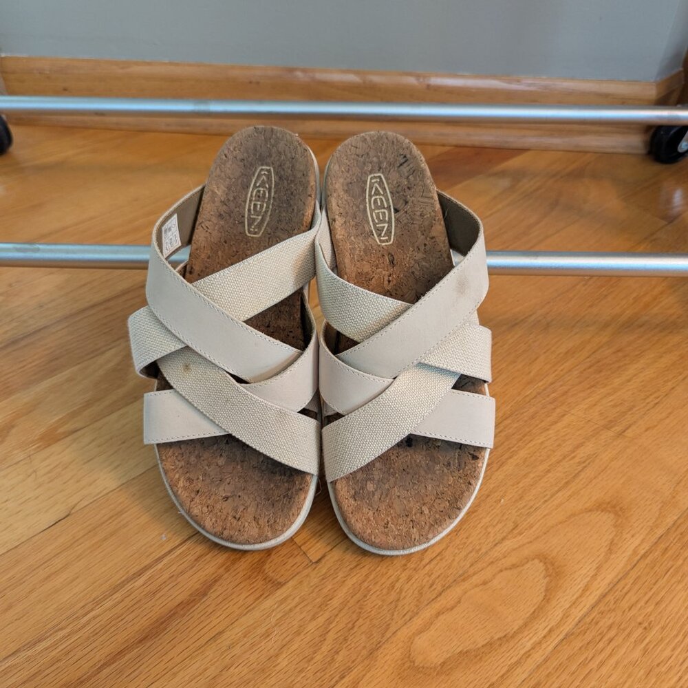 Keen Elle Leather Upper Cream Mixed Slide Sandal US 7 - Picture 3 of 4